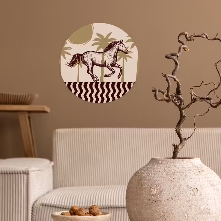 Paard - Galopperend - Woestijn - Illustratie Wandcirkel behangsticker klein -sfeer1