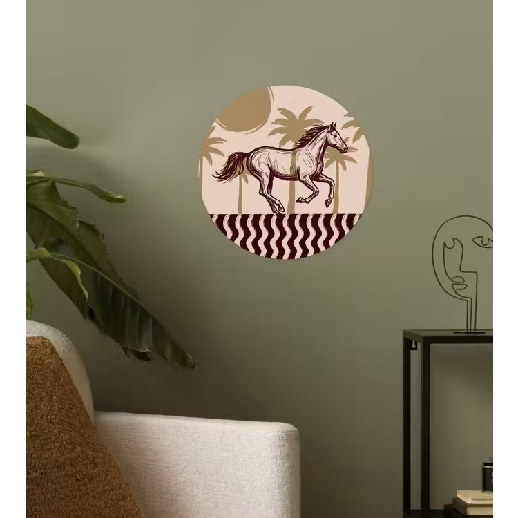 Paard - Galopperend - Woestijn - Illustratie Wandcirkel behangsticker klein -sfeer2