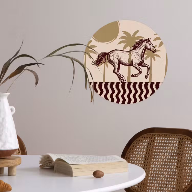 Paard - Galopperend - Woestijn - Illustratie Wandcirkel behangsticker klein -sfeer3