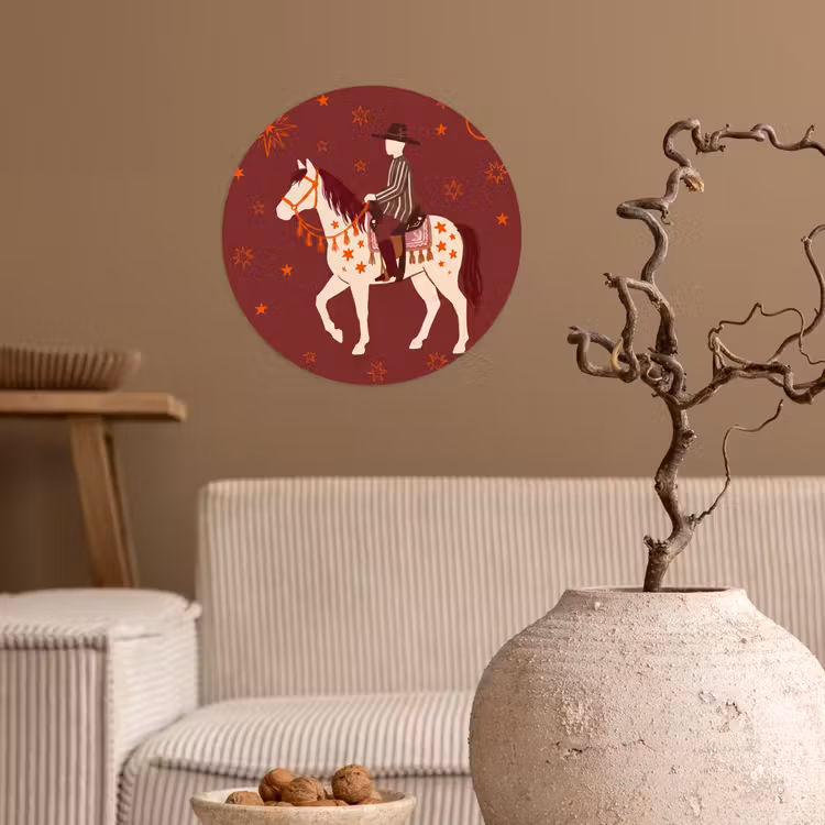 Paard - Ruiter - Sterren - Nacht - Illustratie Wandcirkel behangsticker klein -sfeer1