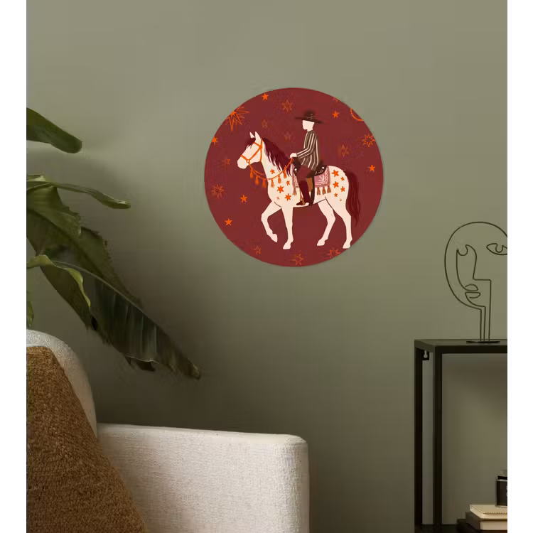 Paard - Ruiter - Sterren - Nacht - Illustratie Wandcirkel behangsticker klein -sfeer2