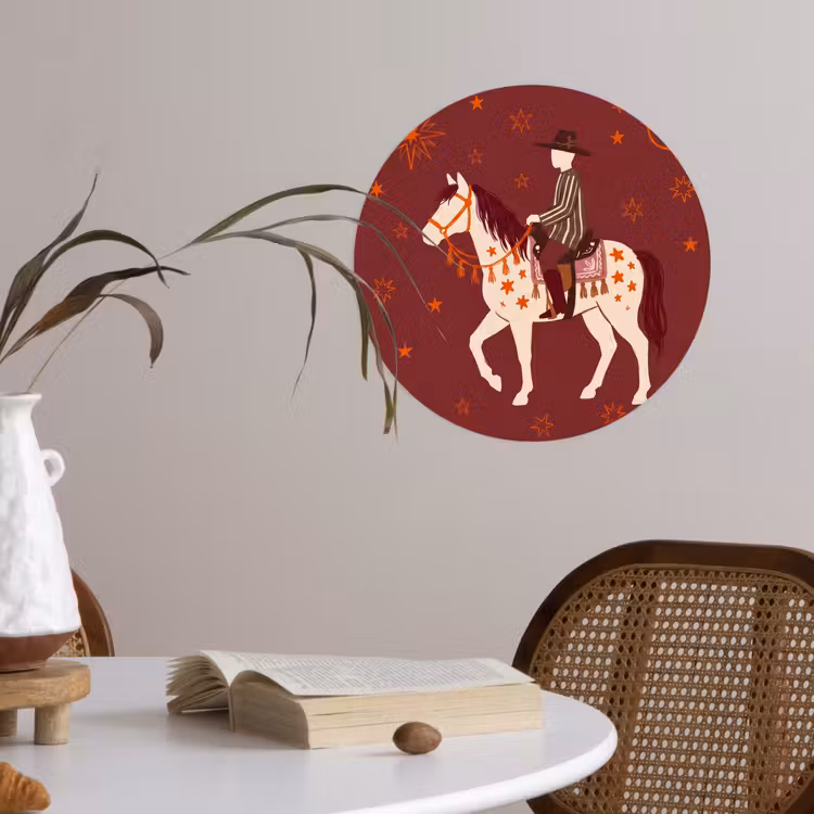 Paard - Ruiter - Sterren - Nacht - Illustratie Wandcirkel behangsticker klein -sfeer3