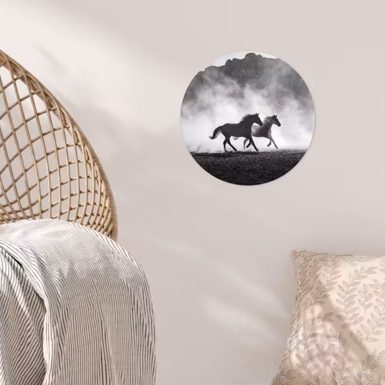 Paard - Ren - Stof - Zwart-wit - Dieren Wandcirkel behangsticker klein -sfeer4