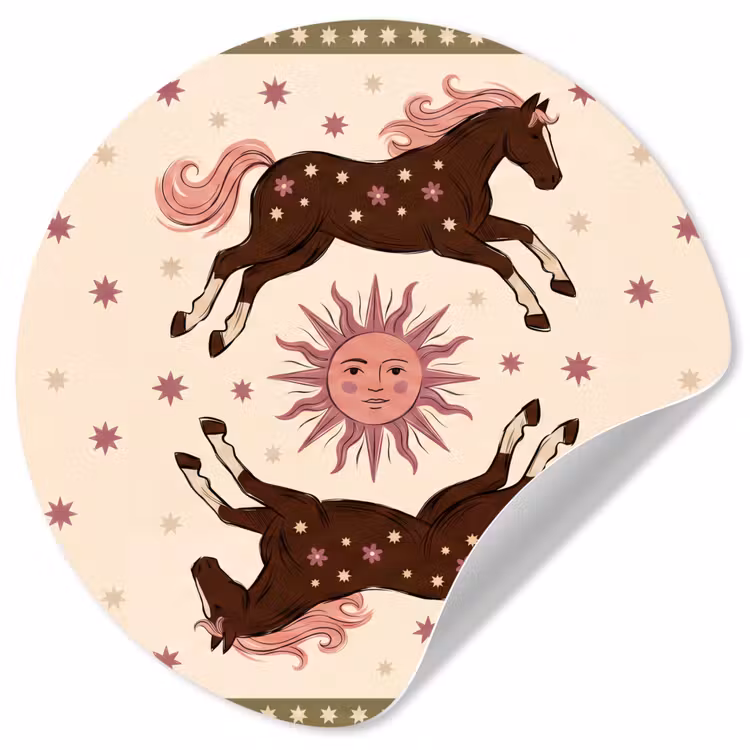Paard - Zon - Mystiek - Illustratie - Roze Wandcirkel behangsticker klein -3d
