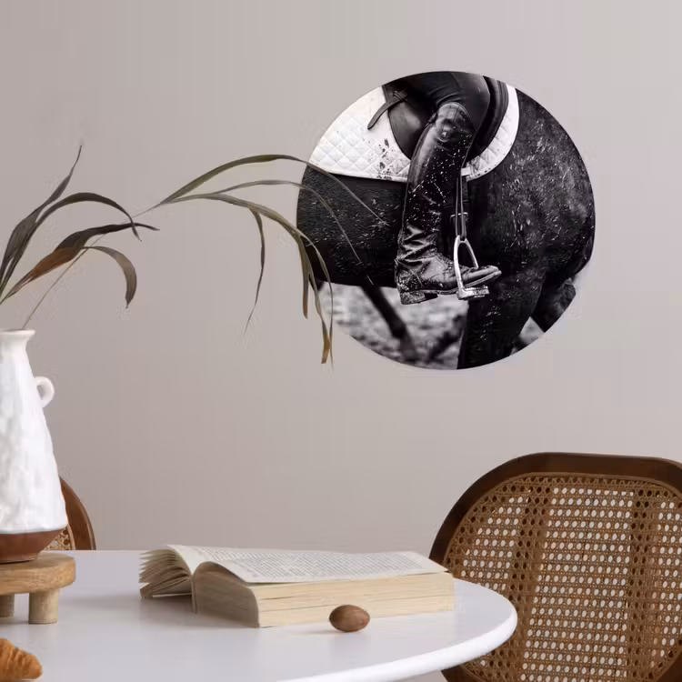 Paard - Sport - Zwart - Wit Wandcirkel behangsticker klein -sfeer3
