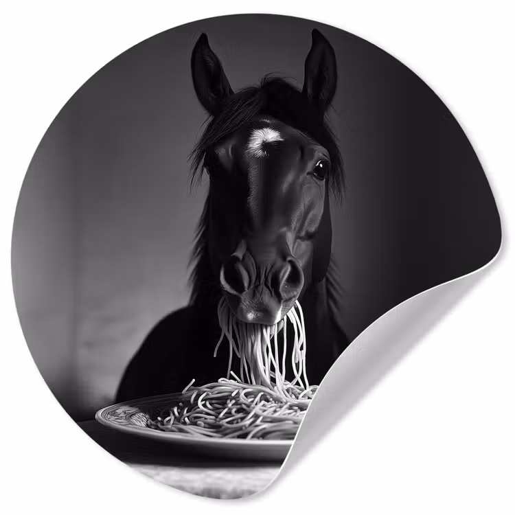 Paard - Bord - Pasta - Tafelkleed - Zwart Wit - Dieren Wandcirkel behangsticker klein -3d