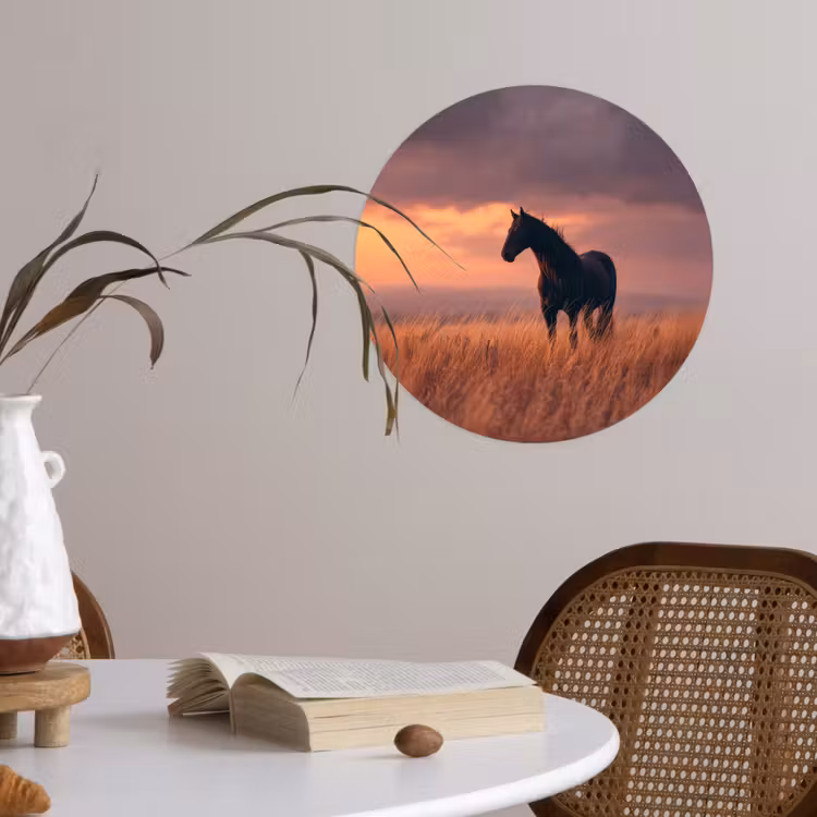 Paard - Wolken - Open veld Wandcirkel behangsticker klein -sfeer3