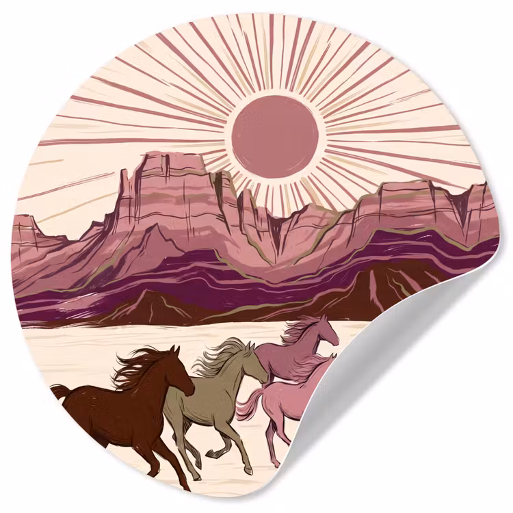 Paarden - Rennend - Woestijn - Natuur - Abstract Wandcirkel behangsticker klein -3d