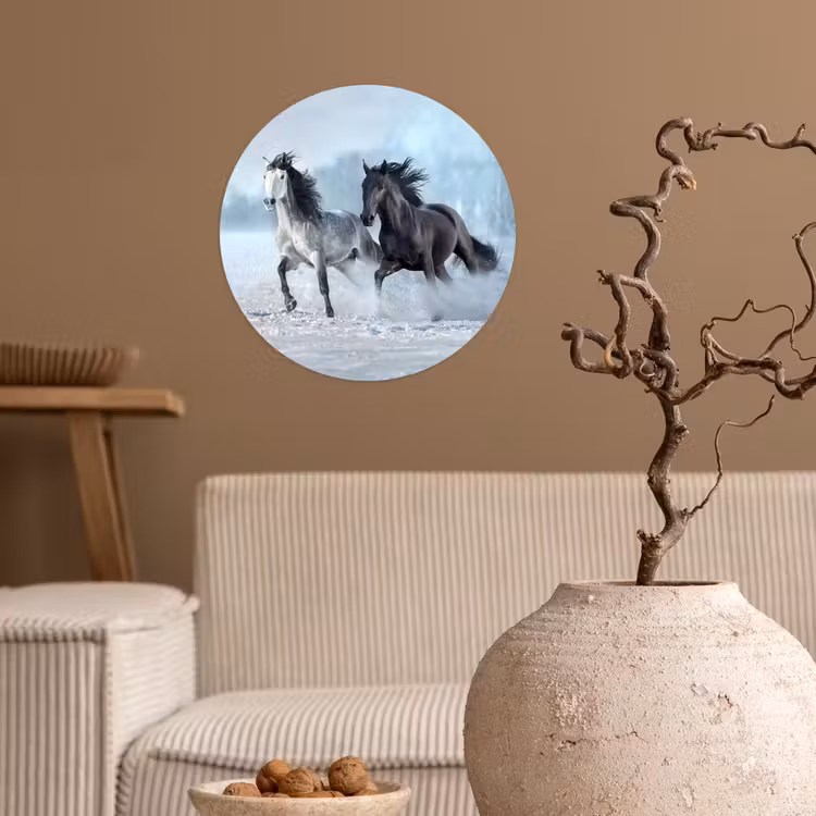 Paarden - Winter - Dieren - Natuur - Sneeuw Wandcirkel behangsticker klein -sfeer1