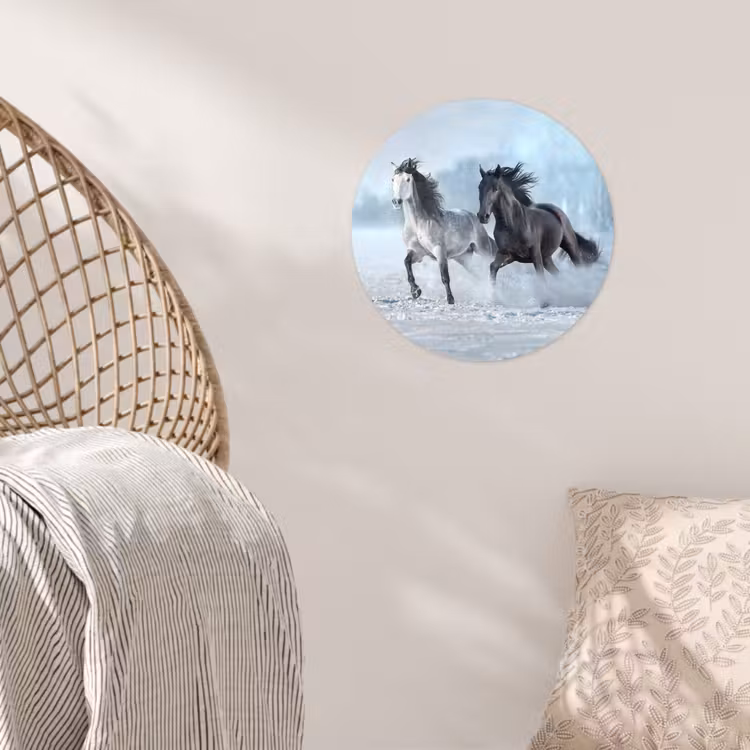 Paarden - Winter - Dieren - Natuur - Sneeuw Wandcirkel behangsticker klein -sfeer4