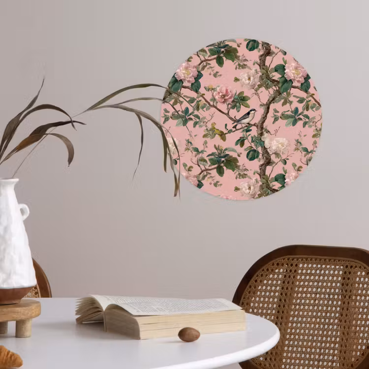 Pioenrozen - Botanisch - Vogel Wandcirkel behangsticker klein 186 -sfeer3