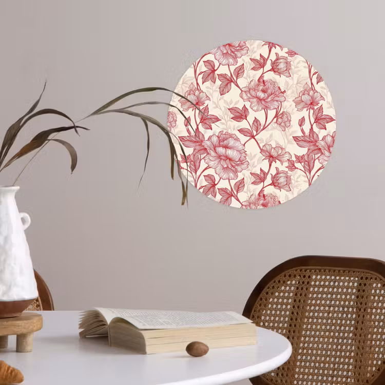 Pioenrozen - Modern -  Rood Wandcirkel behangsticker klein 186 -sfeer3