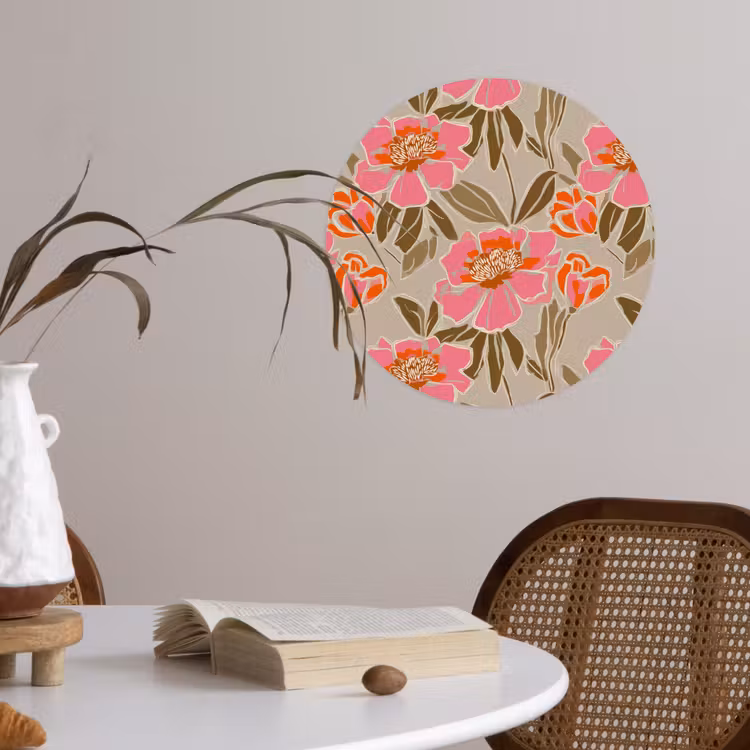 Pioenrozen - Patroon - Roze Wandcirkel behangsticker klein 186 -sfeer3
