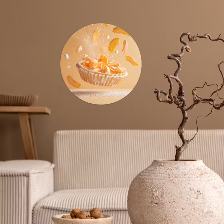 Peach - Eten - Taart - Oranje Wandcirkel behangsticker klein -sfeer1
