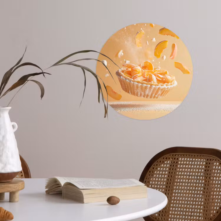 Peach - Eten - Taart - Oranje Wandcirkel behangsticker klein -sfeer3