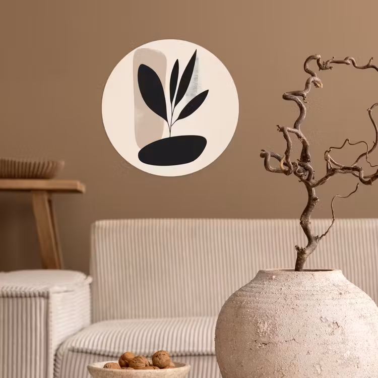 Plant - Beige - Japandi Wandcirkel behangsticker klein -sfeer1