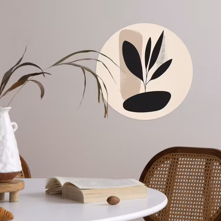 Plant - Beige - Japandi Wandcirkel behangsticker klein -sfeer3