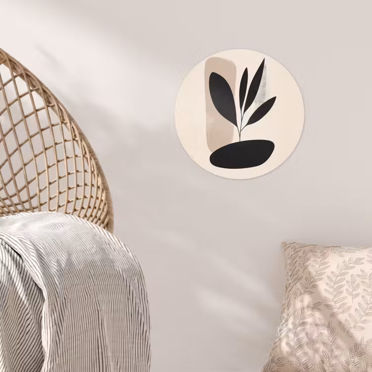 Plant - Beige - Japandi Wandcirkel behangsticker klein -sfeer4