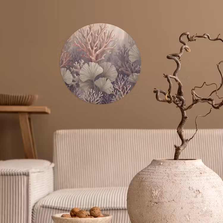 Plant - Bladeren - Zee - Illustratie - Groen Wandcirkel behangsticker klein -sfeer1