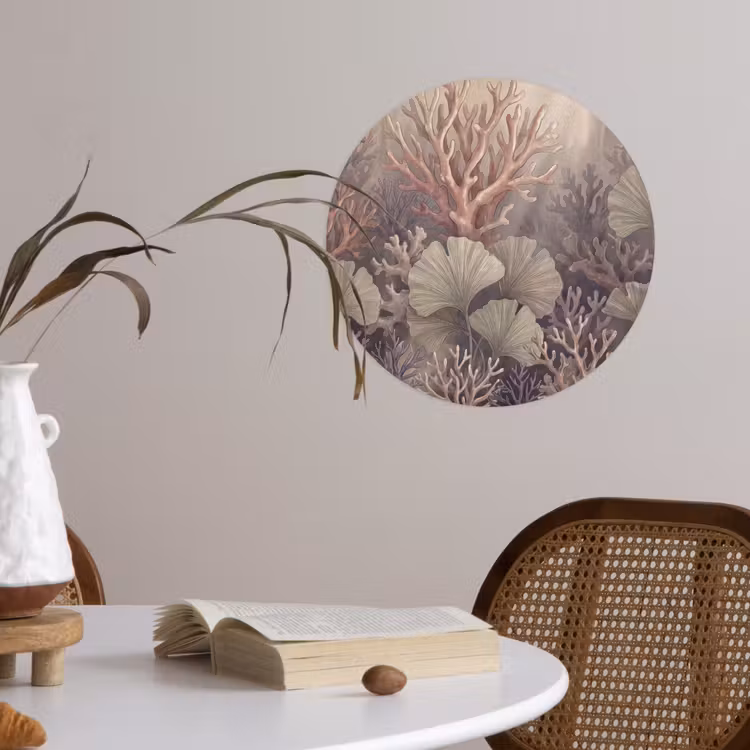 Plant - Bladeren - Zee - Illustratie - Groen Wandcirkel behangsticker klein -sfeer3
