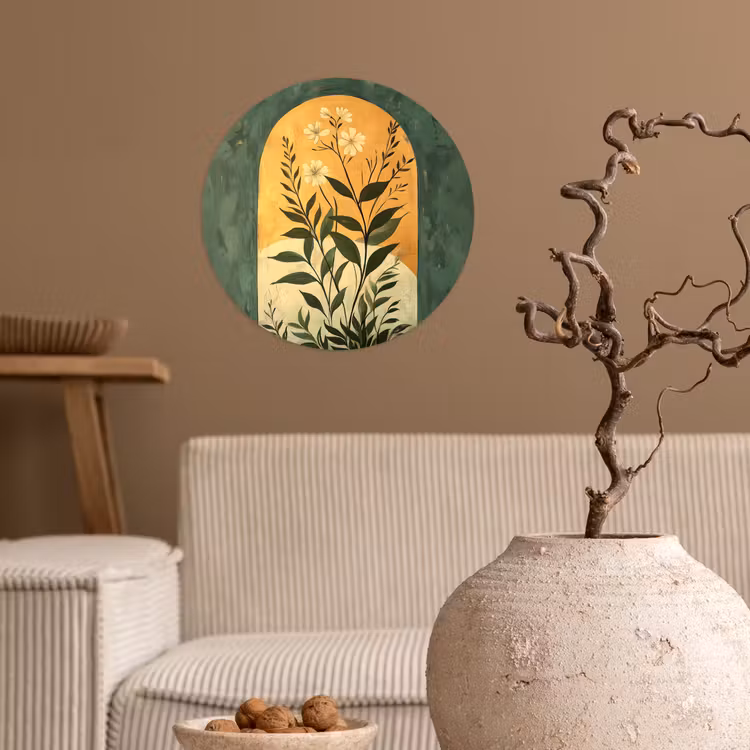 Plant - Bloemen - Wit Wandcirkel behangsticker klein -sfeer1