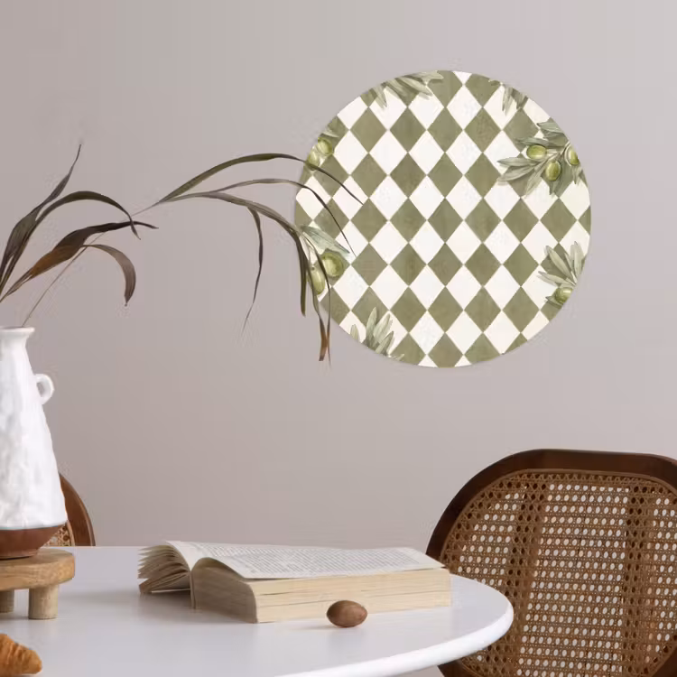 Plant - Olijftakken - Waterverf - Mediterraan - Groen Wandcirkel behangsticker klein -sfeer3
