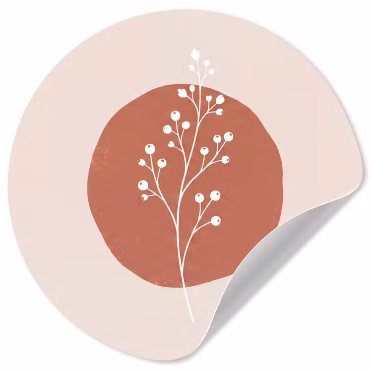 Plant - Tak - Abstract - Modern - Wit Wandcirkel behangsticker klein -3d