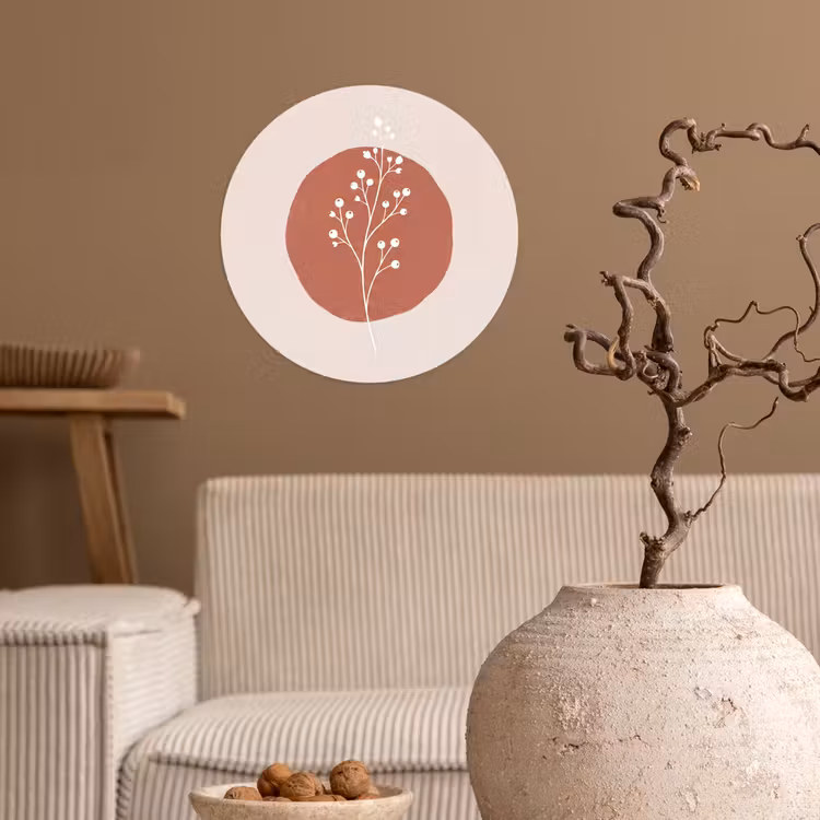 Plant - Tak - Abstract - Modern - Wit Wandcirkel behangsticker klein -sfeer1