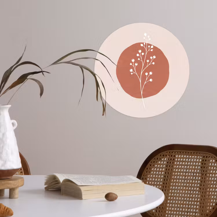 Plant - Tak - Abstract - Modern - Wit Wandcirkel behangsticker klein -sfeer3