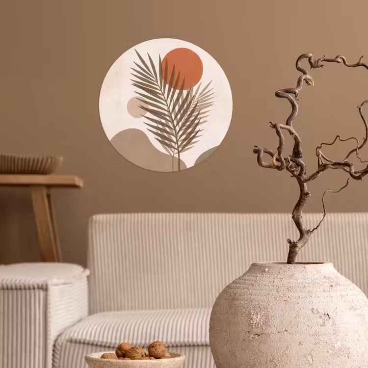 Planten - Bladeren - Abstract - Modern - Beige Wandcirkel behangsticker klein -sfeer1