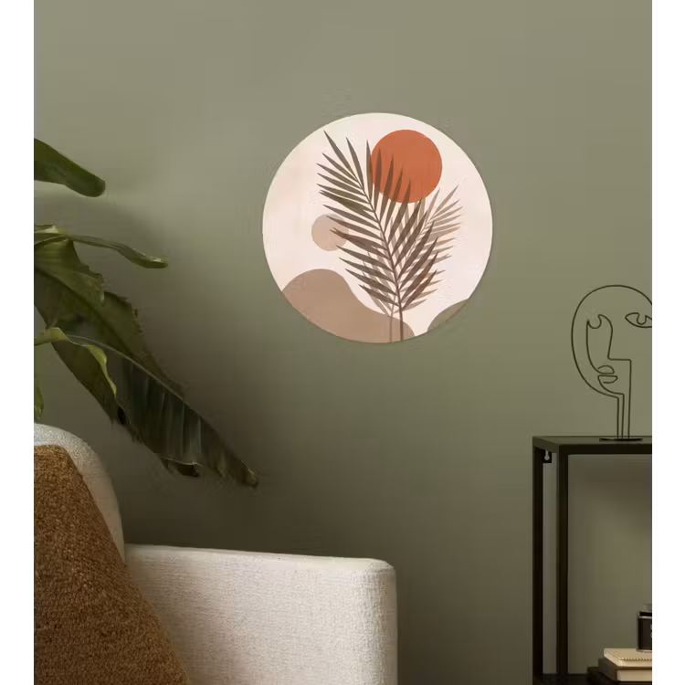 Planten - Bladeren - Abstract - Modern - Beige Wandcirkel behangsticker klein -sfeer2