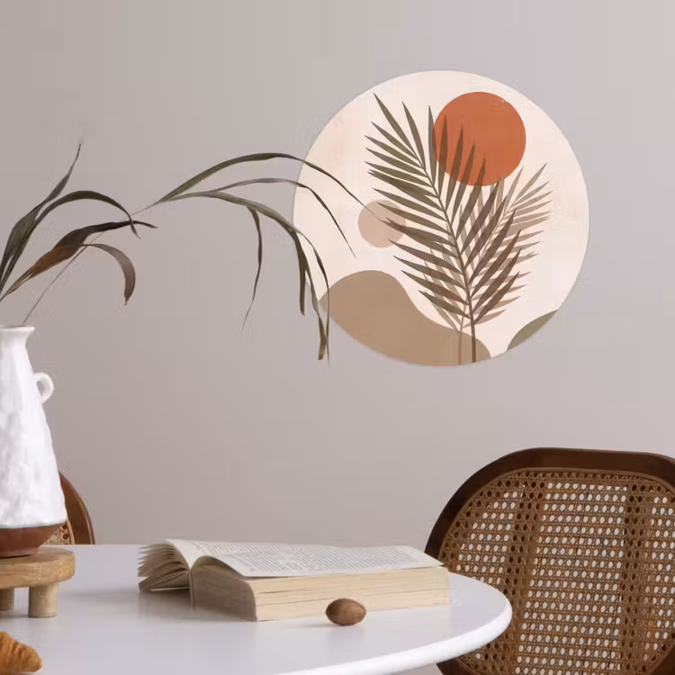 Planten - Bladeren - Abstract - Modern - Beige Wandcirkel behangsticker klein -sfeer3