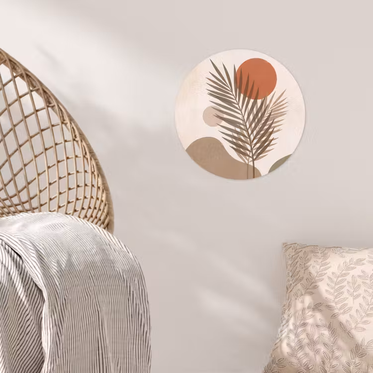 Planten - Bladeren - Abstract - Modern - Beige Wandcirkel behangsticker klein -sfeer4