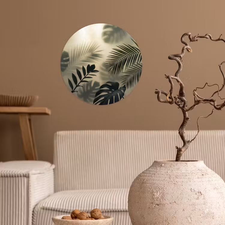Planten - Bladeren - Schaduwen - Groen - Modern Wandcirkel behangsticker klein -sfeer1