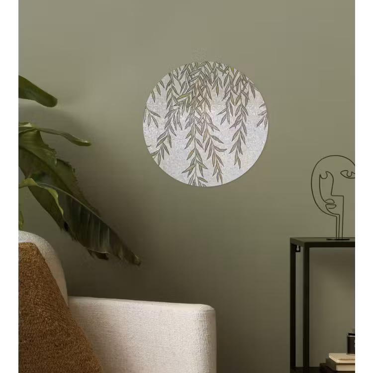 Planten - Mozaïek - Patroon - Groen - Blauw Wandcirkel behangsticker klein -sfeer2