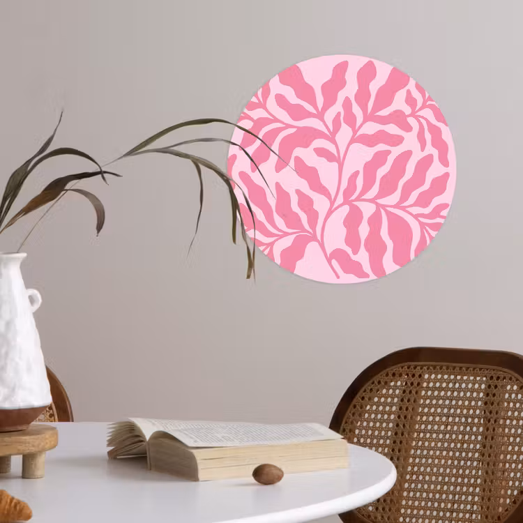 Planten - Organisch - Abstract - Modern - Roze Wandcirkel behangsticker klein -sfeer3