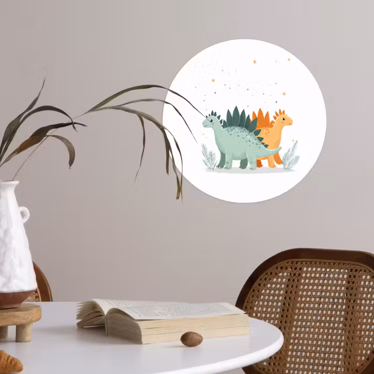 Planten - Sterren - Dinosaurussen - Oranje Wandcirkel behangsticker klein -sfeer3