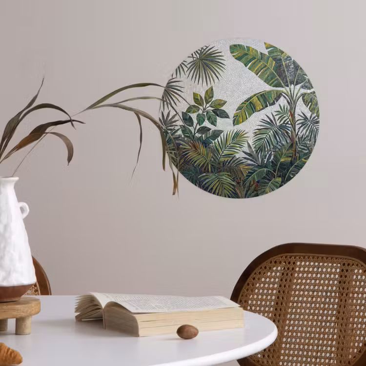 Planten - Tropisch - Mozaïek - Groen - Natuur Wandcirkel behangsticker klein -sfeer3