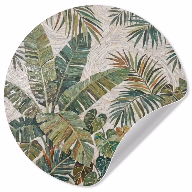 Planten - Tropisch - Mozaïek - Natuur - Groen Wandcirkel behangsticker klein -3d