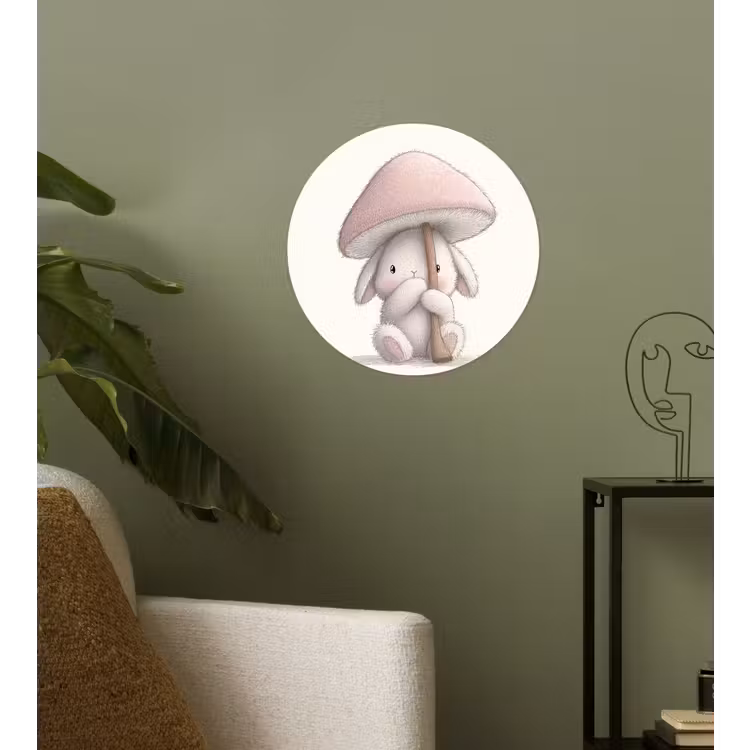 Paddenstoel - Konijn - Roze Wandcirkel behangsticker klein -sfeer2