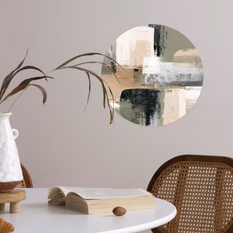 Penseelstreken - Abstract - Aardetinten Wandcirkel behangsticker klein -sfeer3