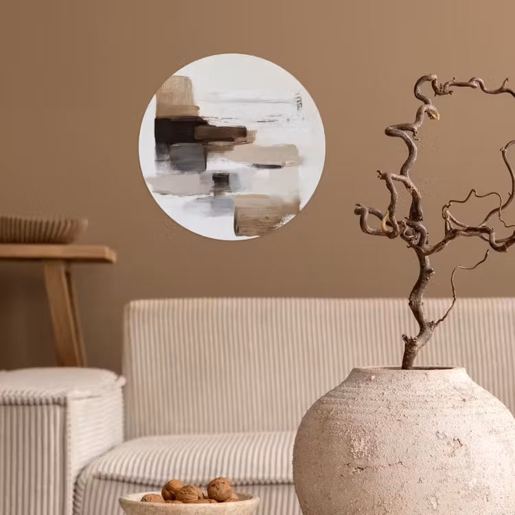 Penseelstreken - Balans - Beige - Bruin Wandcirkel behangsticker klein -sfeer1