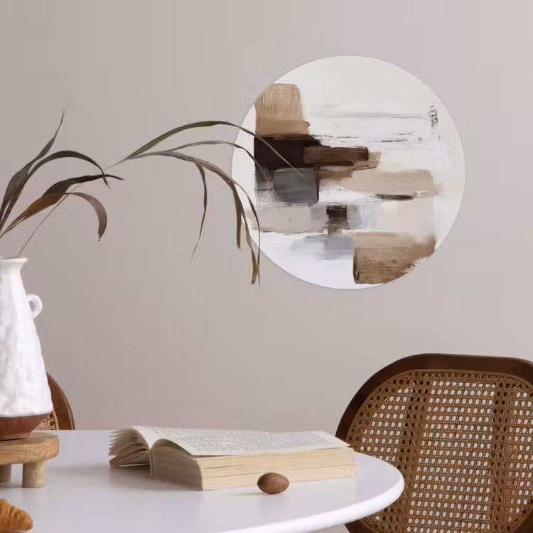 Penseelstreken - Balans - Beige - Bruin Wandcirkel behangsticker klein -sfeer3