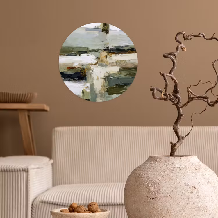 Penseelstreken - Groen - Abstract - Japandi Wandcirkel behangsticker klein -sfeer1
