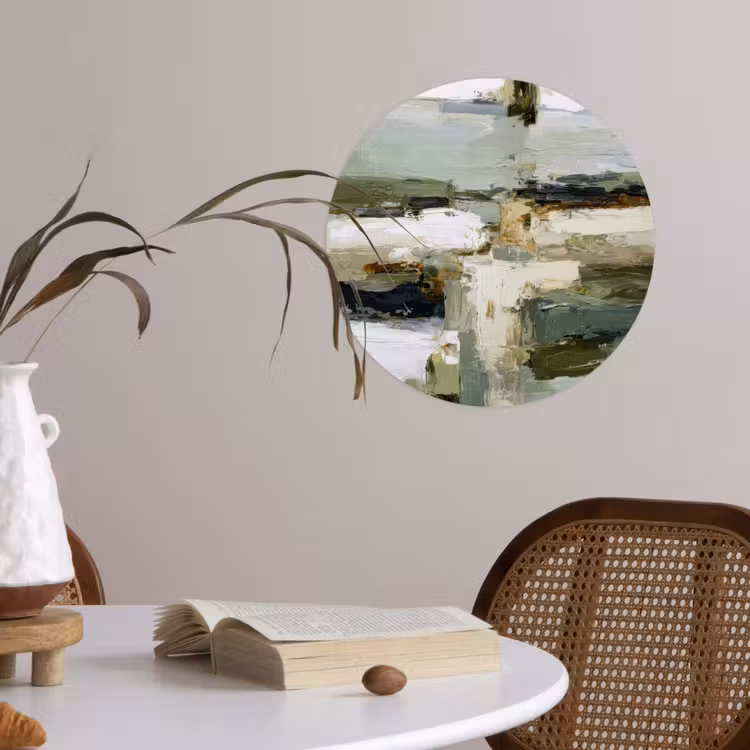 Penseelstreken - Groen - Abstract - Japandi Wandcirkel behangsticker klein -sfeer3