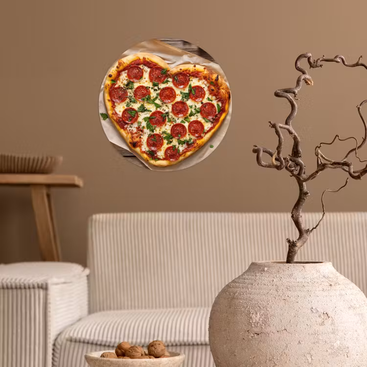 Pizza - Hart - Pepperoni - Tomaat Wandcirkel behangsticker klein -sfeer1