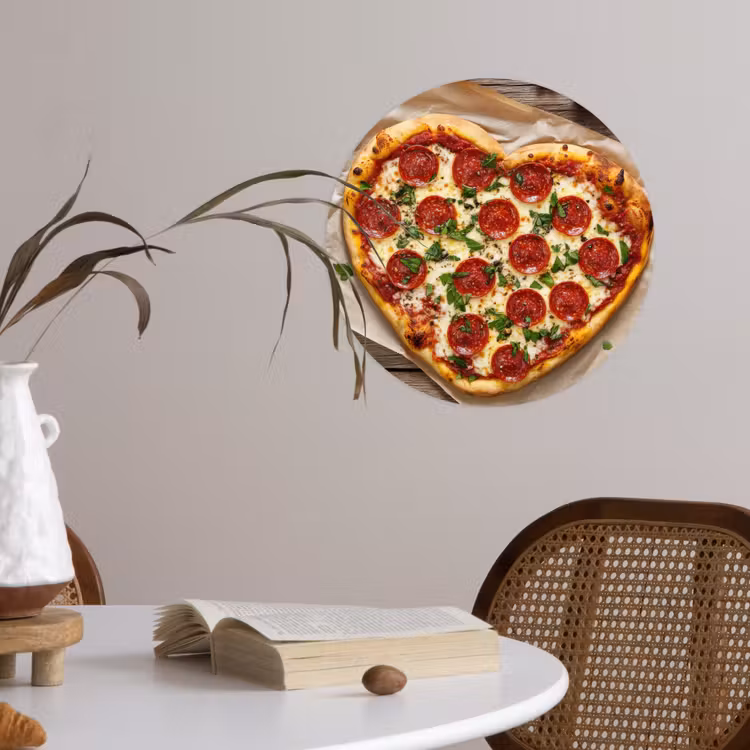 Pizza - Hart - Pepperoni - Tomaat Wandcirkel behangsticker klein -sfeer3