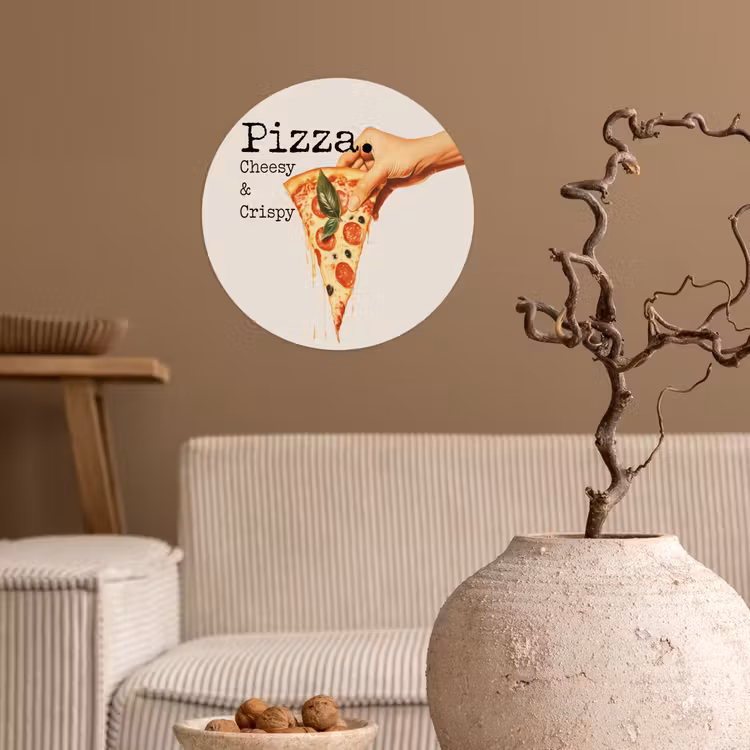 Pizza - Kaas - Pepperoni Wandcirkel behangsticker klein -sfeer1