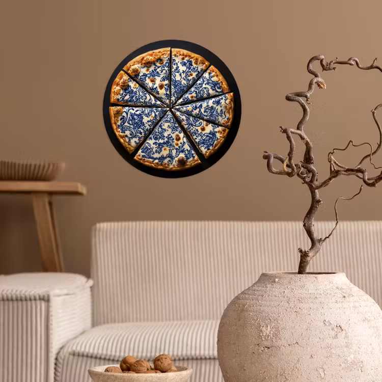 Pizza - Eten - Delftsblauw Wandcirkel behangsticker klein -sfeer1