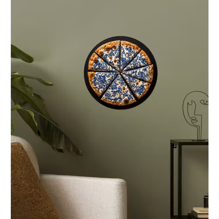 Pizza - Eten - Delftsblauw Wandcirkel behangsticker klein -sfeer2